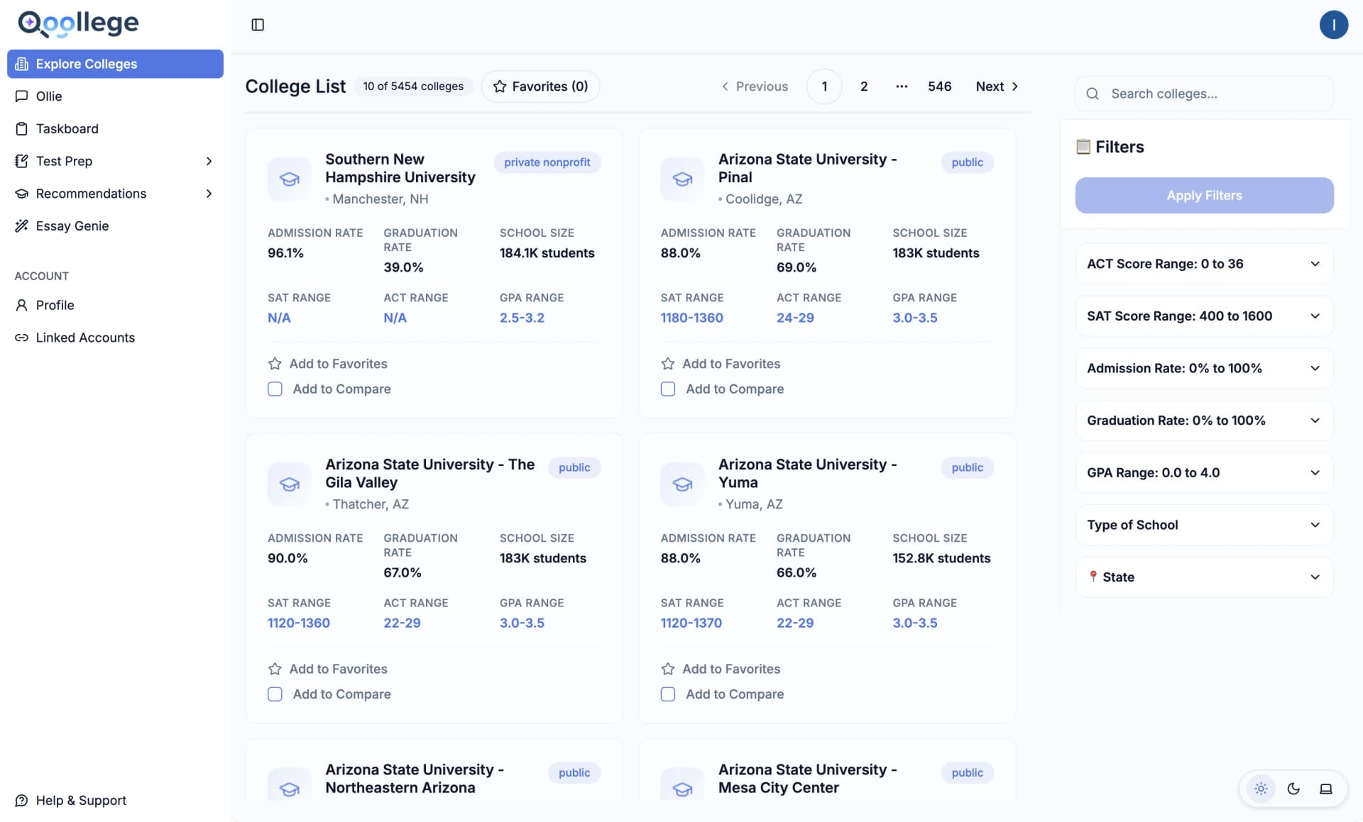 Qoollege Dashboard Preview