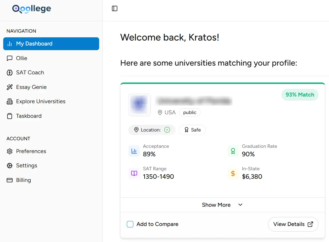 Student working on college applications